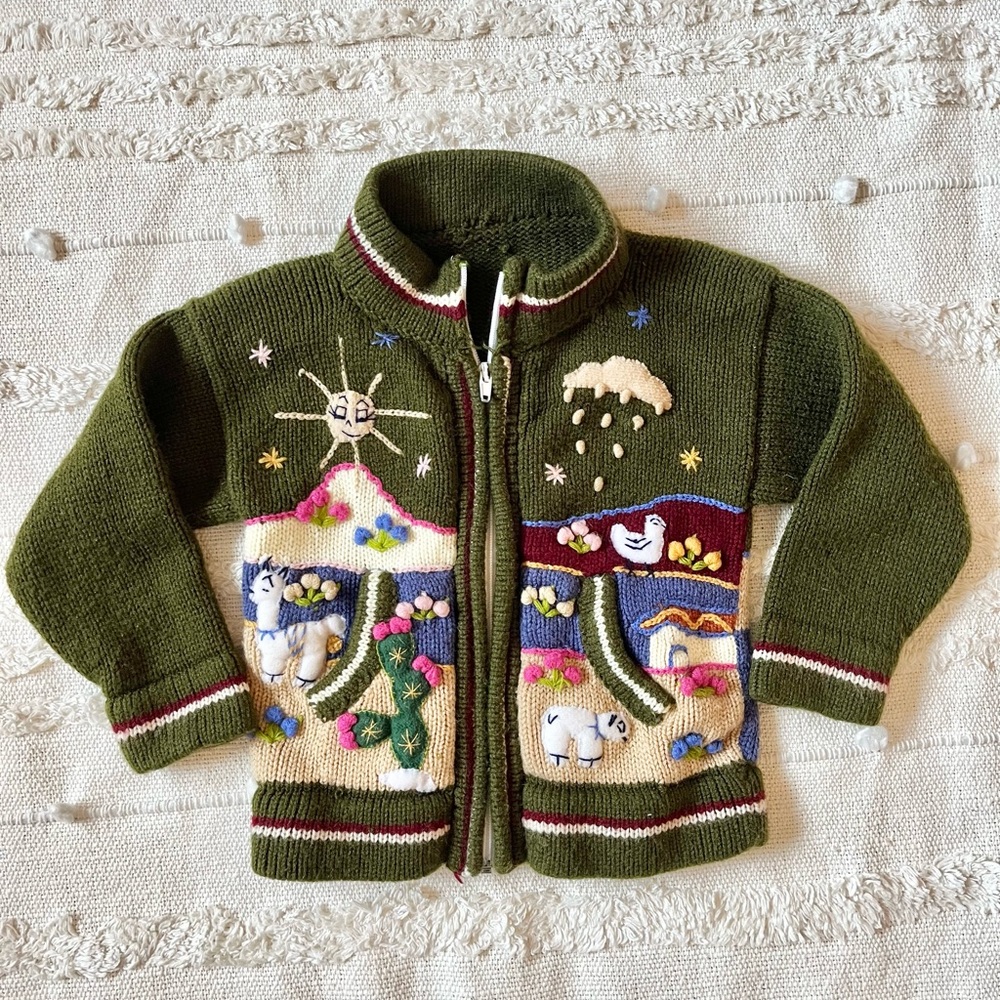 Toddler Peruvian llama knit zip hoodie sweater 3T